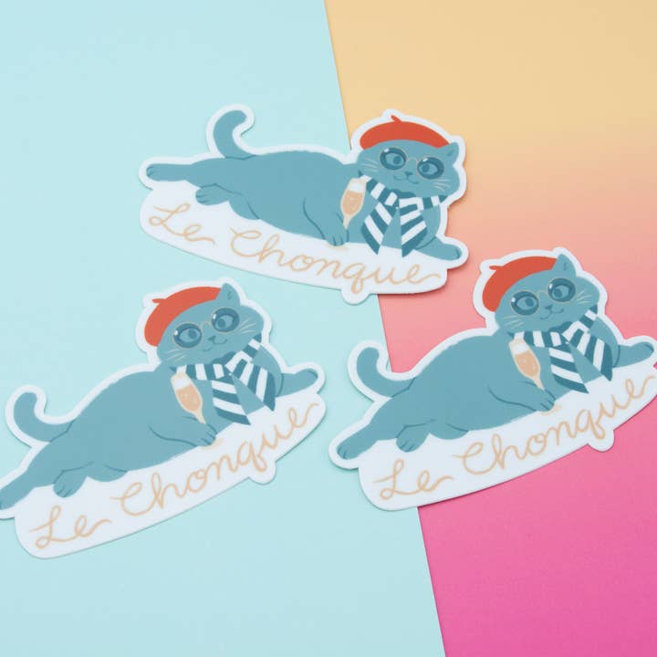 Curlworks - Wholesale Sticker - Le Chonque - Fancy Wine Kitty - 3" Vinyl Sticker