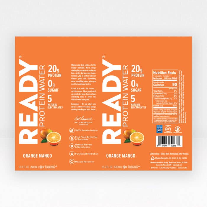Ready - Wholesale Sports/Energy Drink - Ready® Protein Water - Orange Mango (16.9oz, 12 pack)