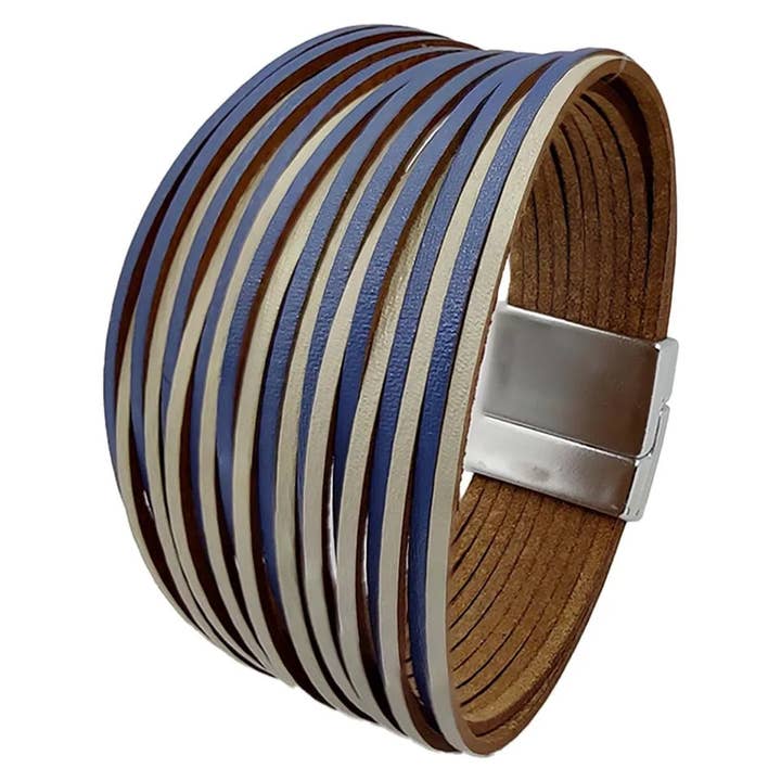 Bracelet large torsadé bleu et crème pour la vente par One of a Kind Club