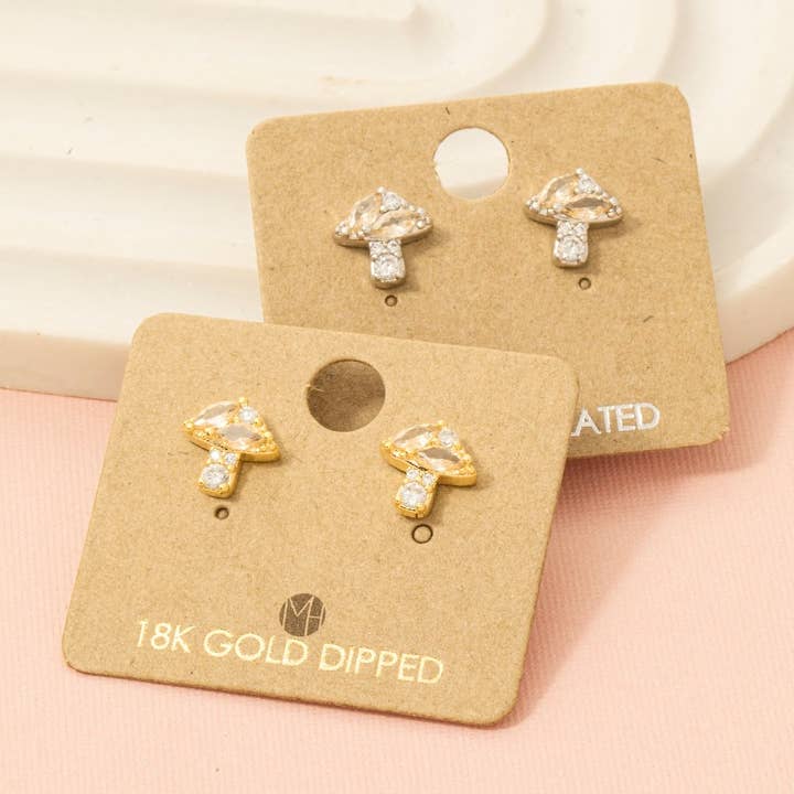 Mini Rhinestone Mushroom Stud Earrings for wholesale by Fame Accessories