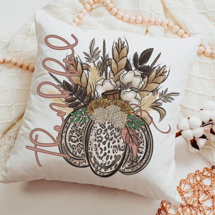 Thankful leopard pumpkin pillow cover for wholesale by Capable By Design