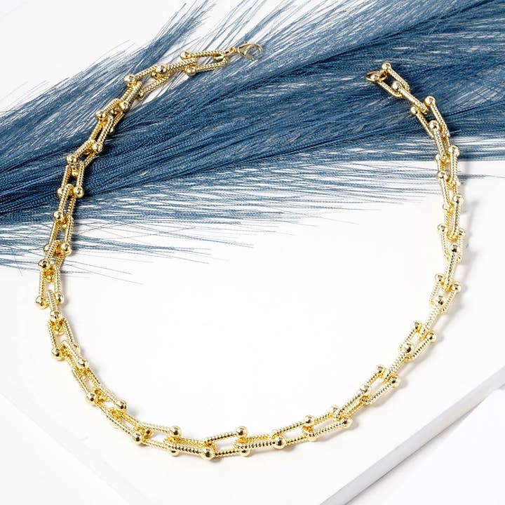 Sensibling Corp. - Wholesale Link & Chain Necklace - Gold Dipped Textured Metal Hardware Chain Necklace