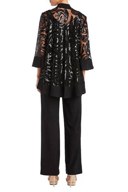 Immediate Apparel - Wholesale Suit Set - Women's - R&M Richards Scoop Neckline Top Sequin Jacket Straight Hemline Pant Suit Set Dress with Detachable Necklace0