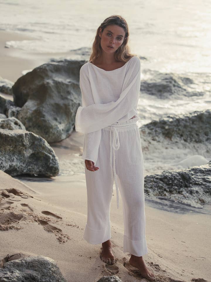 Paloma Paper Bag Pants - White for wholesale on Faire