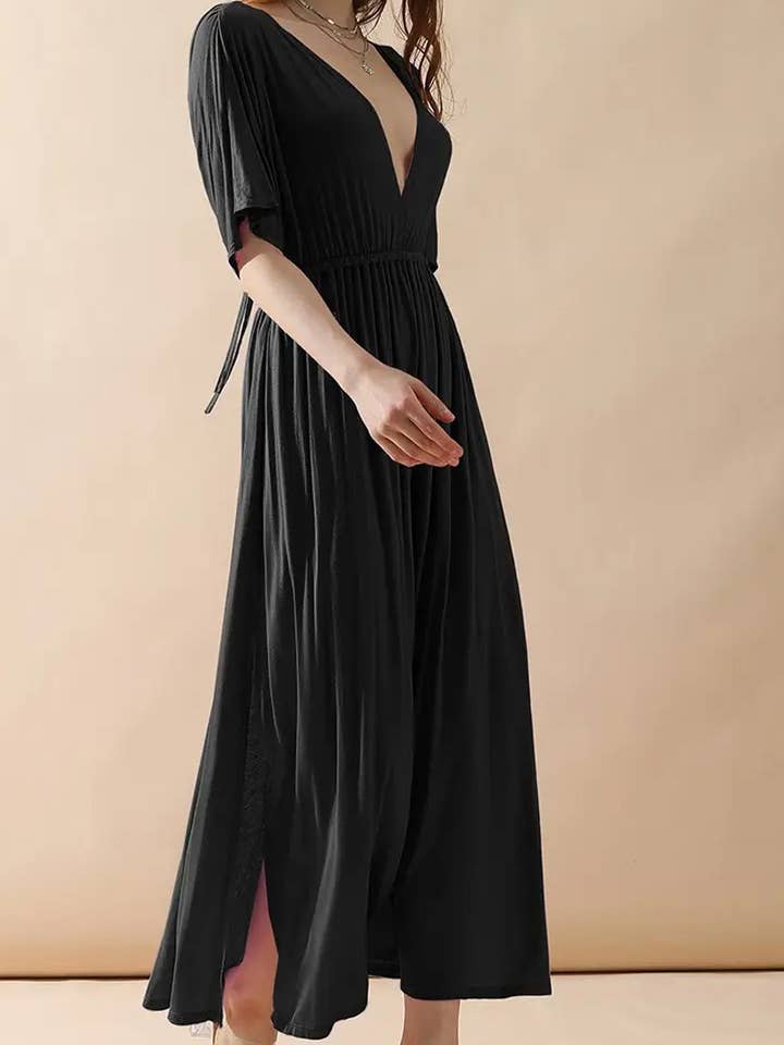 ACCITY - Wholesale Dress - Women's - V-Neck Short Sleeve Back Bow Empire Dress20