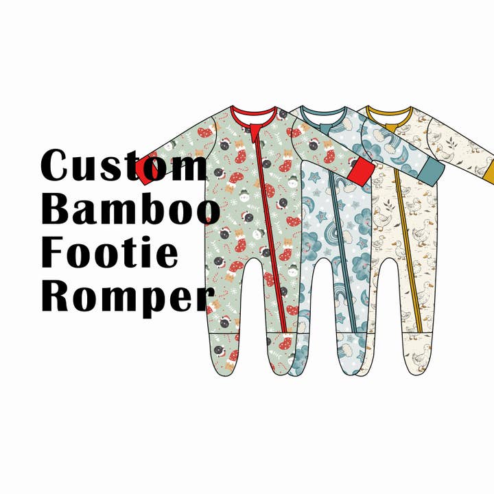 Custom Bamboo Pjs Baby Footie in 3 Prints Bundle 35 X 3=105 for wholesale by Blue Sea Clothing
