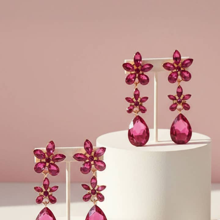 Arya Jewellery Wholesale – wholesale Dangle earrings – Flower Crystal Drop & Dangle Earrings3