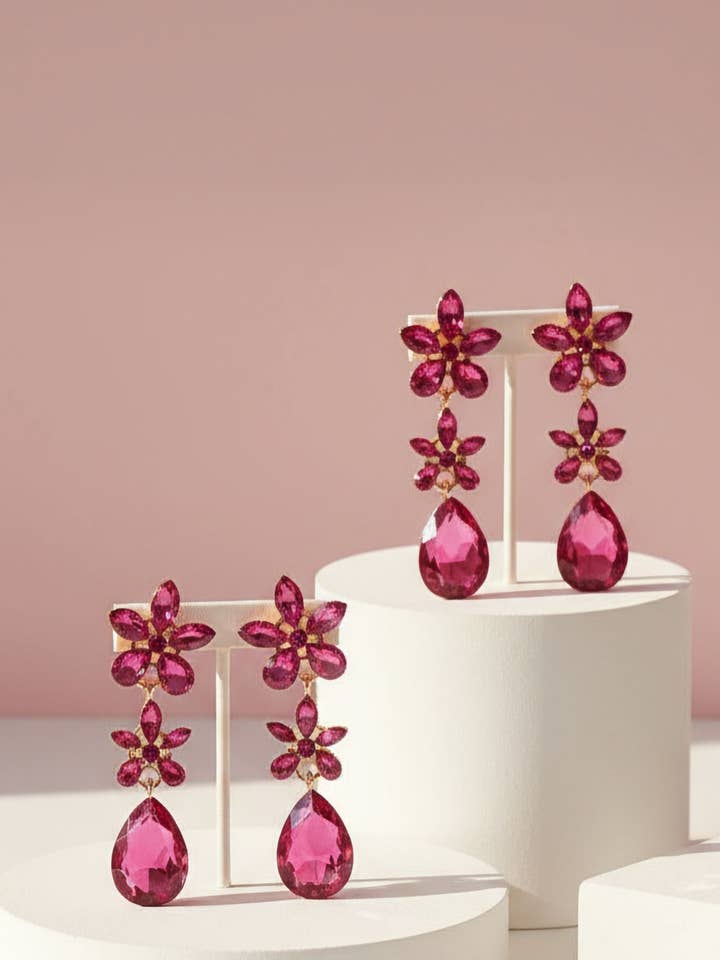 Blumen-Kristall-Tropfen-Ohrringe & Hänger für den Großhandel von Arya Jewellery Wholesale