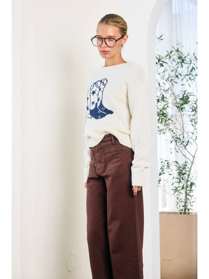 CREAM Western Boot Motif Sweater - RSW1091 for wholesale on Faire3