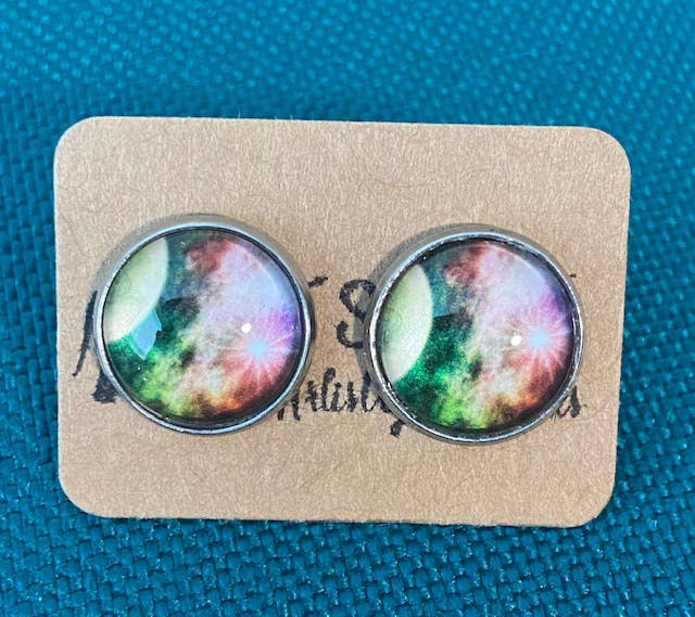 SMA Artistry Creations - Wholesale Stud/Post Earrings - 12mm Galaxy design glass cabochon stud earrings19
