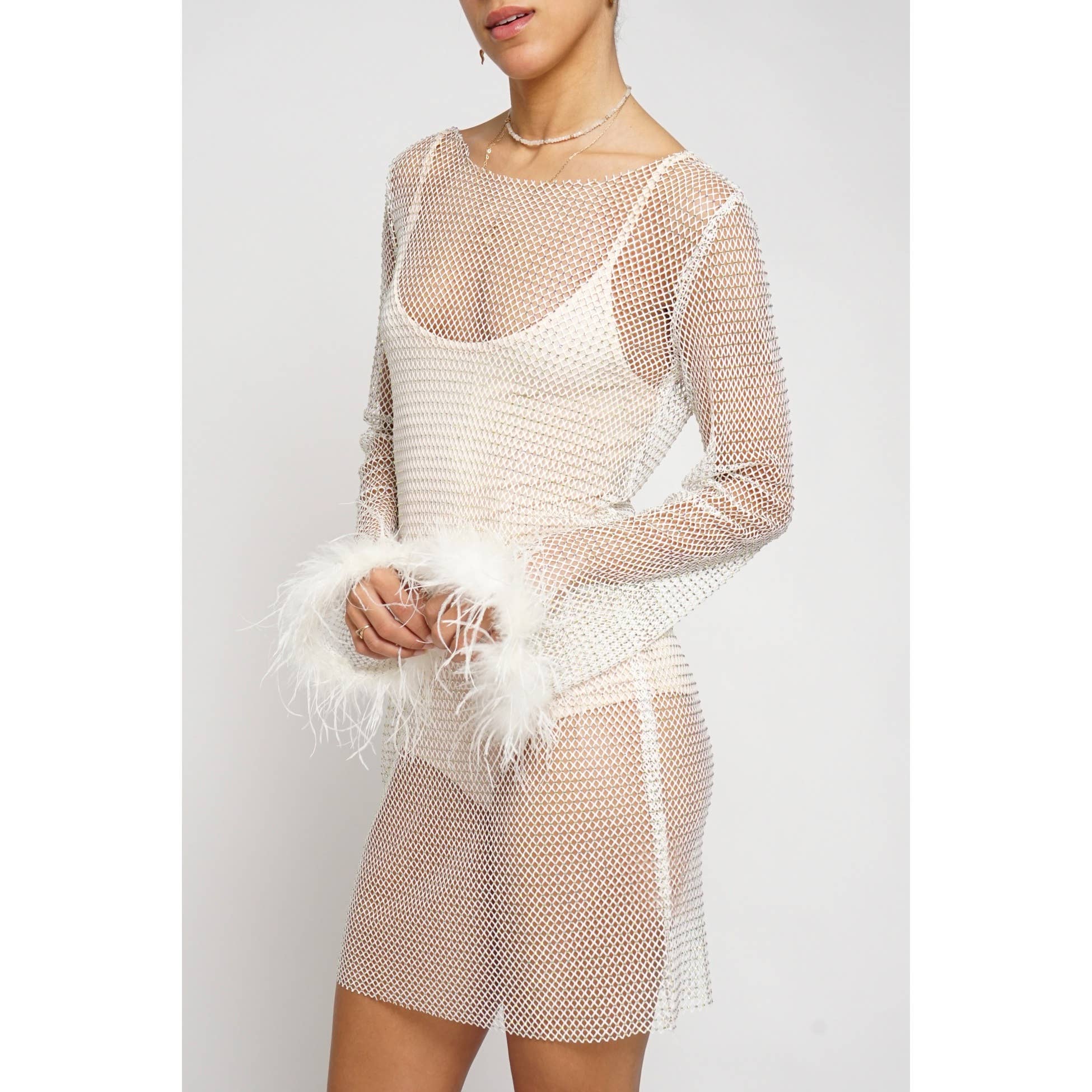 Sans Souci - Wholesale Dress - Women's - FEATHER TRIM CRYSTAL MINI DRESS5