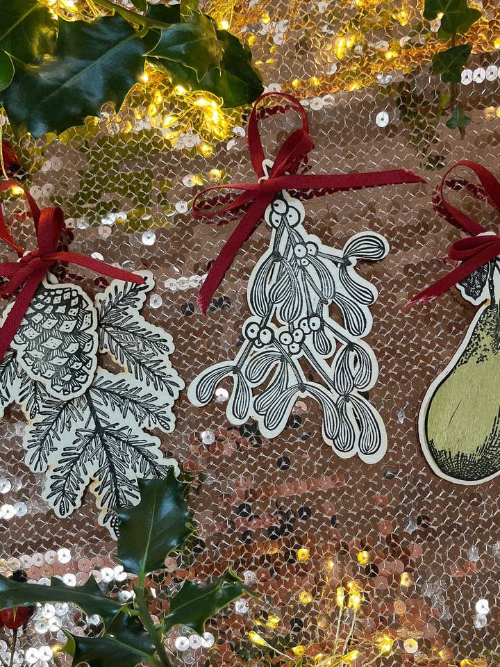Wooden Tree Decorations for wholesale by Beth Lewis Art