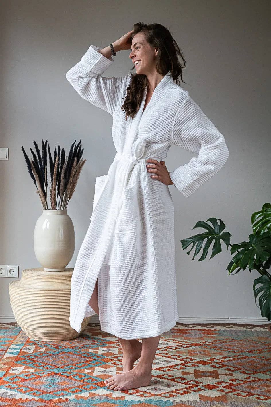 Neunest - Wholesale Robe - Unisex - Pamuk Waffle Bathrobe – White 100% cotton3