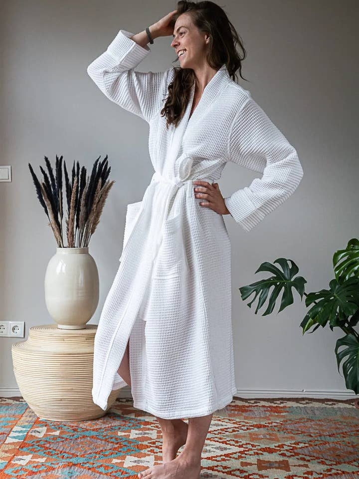 Neunest - Wholesale Robe - Unisex - Pamuk Waffle Bathrobe – White 100% cotton3