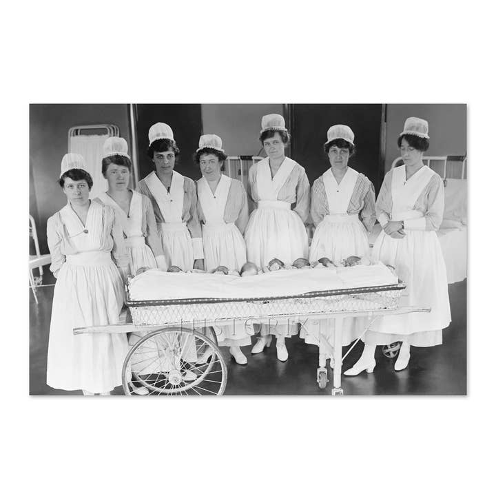 1916 Nurses with Babies Photo Print - Vintage Photo of Nurses with Newborn Babies Poster Wall Art for wholesale by Historic Prints