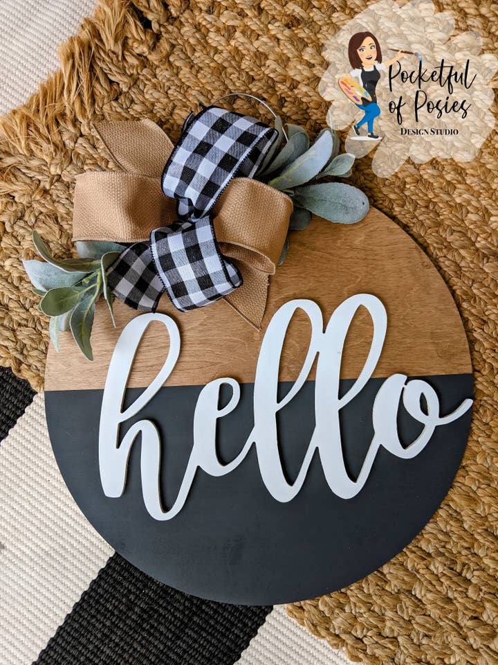 Everyday Hello Charcoal Door Hanger for wholesale by Pocketful of Posies