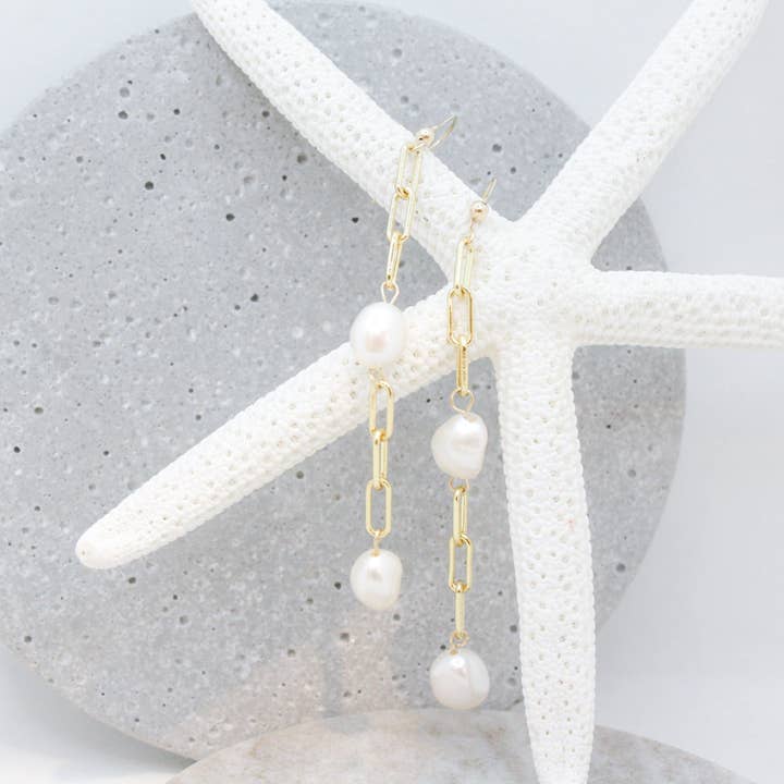 2 Drop Pearl Earrings :: 14k Gold Filled for wholesale by bungalowBlonde Jewelry