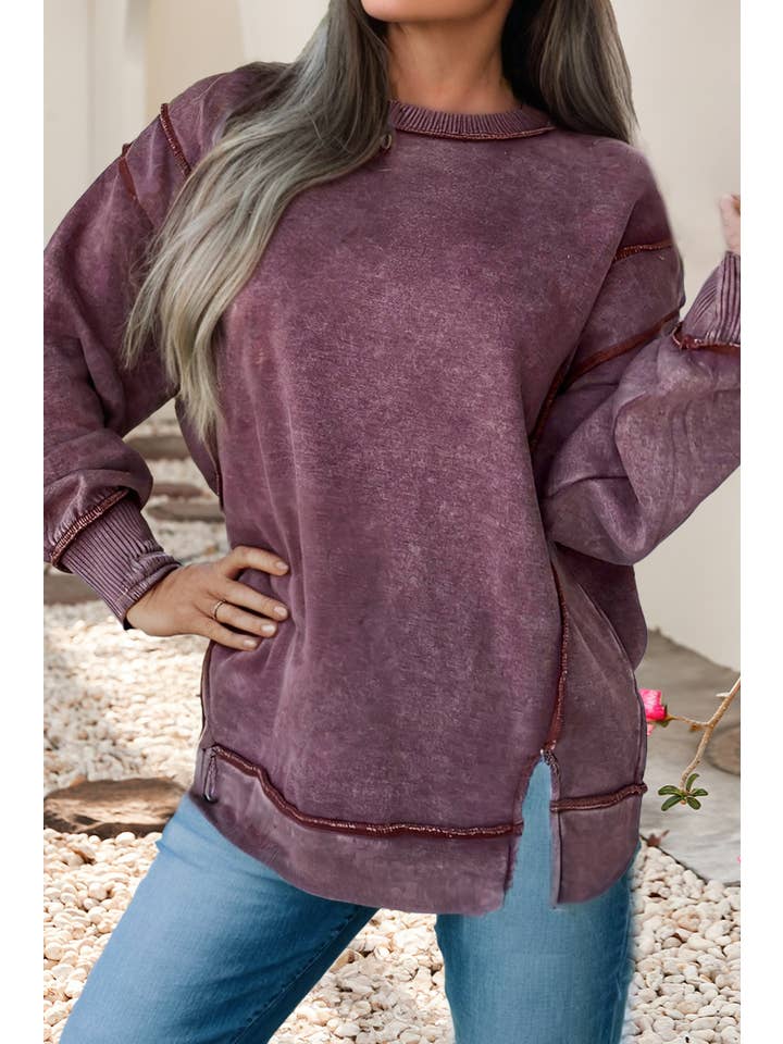 Little Daisy Closet - Wholesale Sweatshirt - Women's - LDC Minera Wash Exposed Seam Split Pullover Sweatshirt2