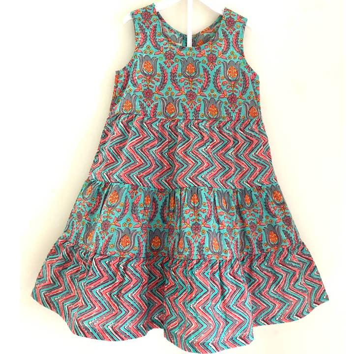 Vestido Girls Tier - Vestido artesanal de algodão estampado à mão por atacado de The Indian Bazaar