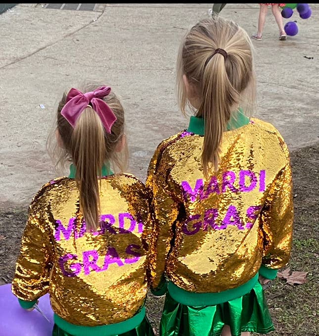 My Petite & Me – wholesale Bomber jacket – Kids – Child's Mardi Gras Flip Sequin Bomber Jacket