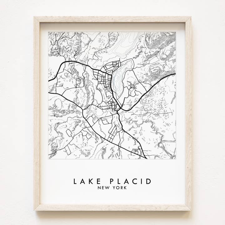 Impresión artística del mapa topográfico de Lake Placid, Nueva York para venta al por mayor de Turn-of-the-Centuries
