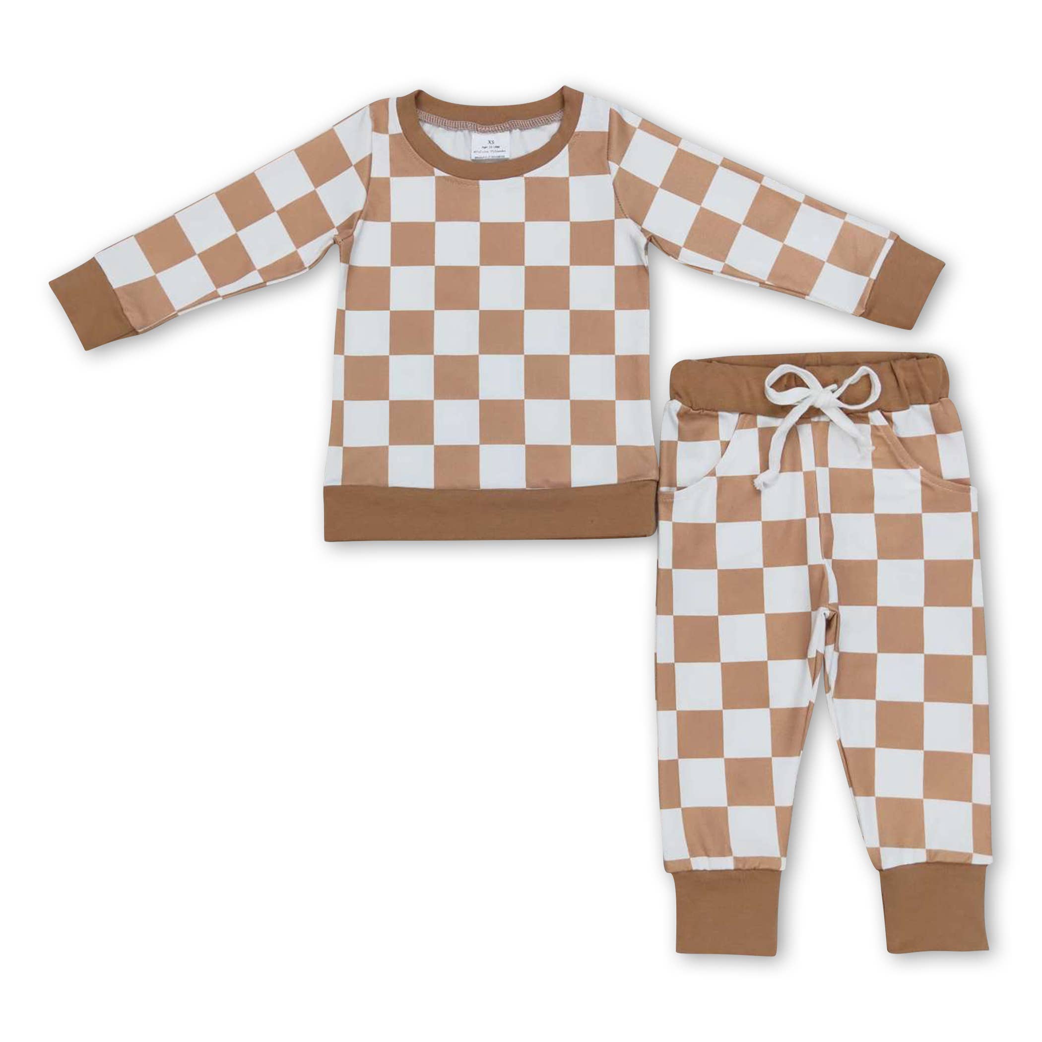 Yawoo Garments - Vente Ensemble haut et pantalon – enfant - Pantalon à carreaux olive avec poches supérieures, vêtements pour enfants et garçons1