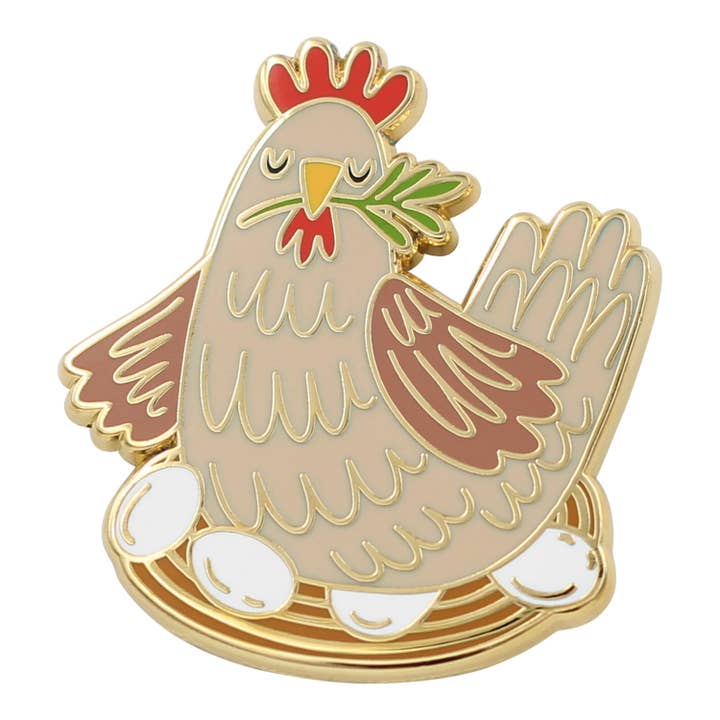 Pin de pollo con huevos — Gallina adorable con nido esmaltado para venta al por mayor de Real Sic