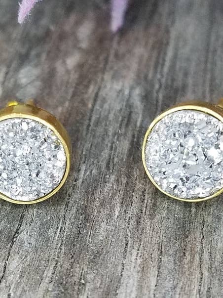 Boucles d'oreilles en or Druzy Quartz 9MM - Argent pour la vente par Sosie Designs