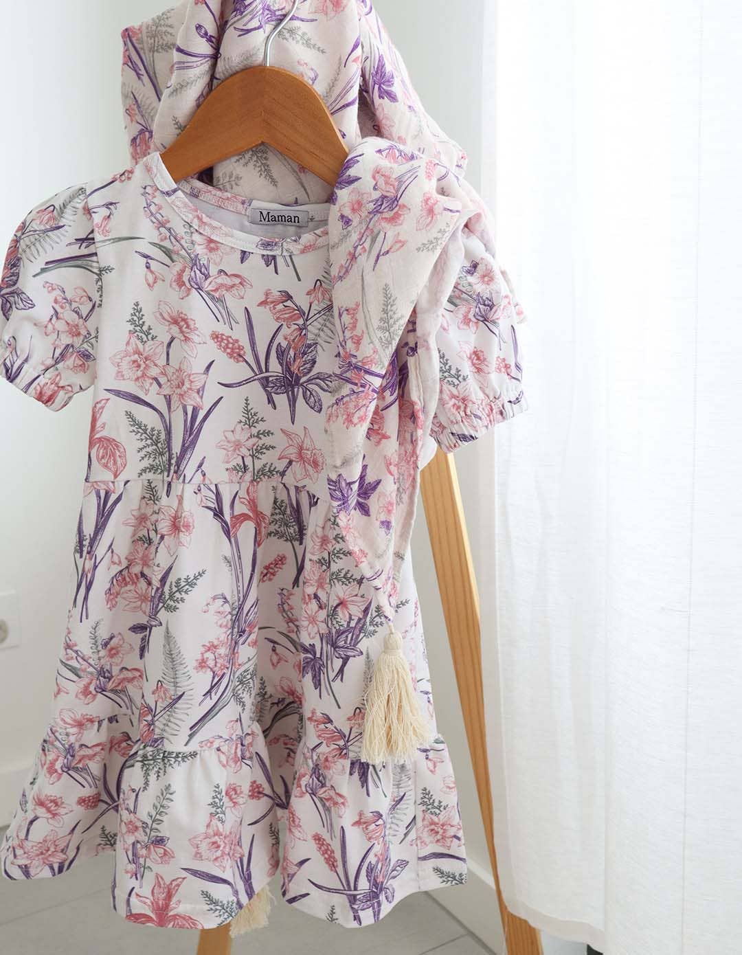 Maman - Wholesale Dress – Kids - Girls Cotton Jersey Tiered Dress : Ava Floral Botanical Print (Design in Australia)0