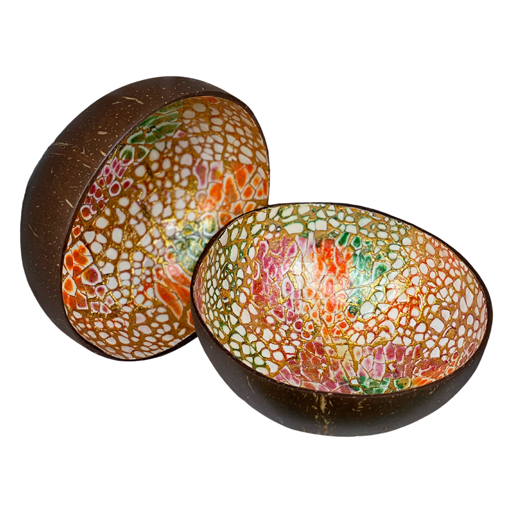 VIE - Wholesale Decorative Plate/Dish/Bowl - Hand-Painted Coconut Bowls, Lacquered, Set of 213
