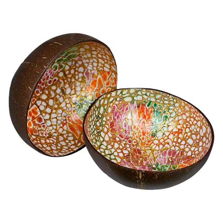 VIE - Wholesale Decorative Plate/Dish/Bowl - Hand-Painted Coconut Bowls, Lacquered, Set of 213