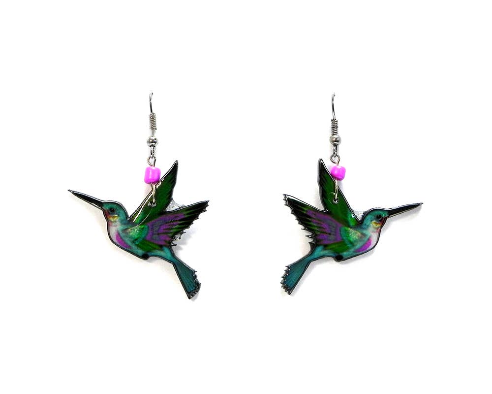 Pichincha - Vente Boucles d'oreilles pendantes - Boucles d'oreilles pendantes en acrylique avec colibri et animal de jardin2