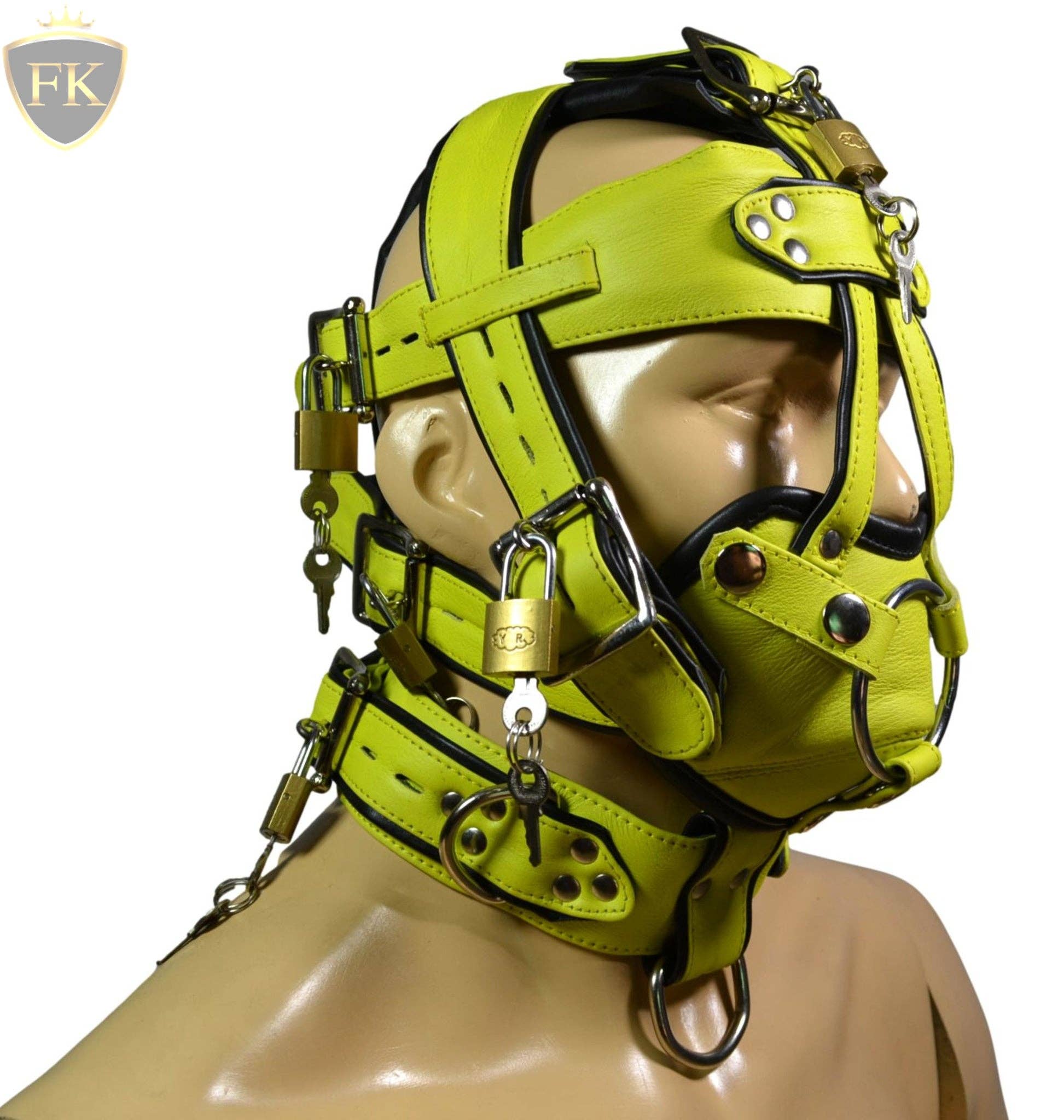 Meninleather - Vendita all'ingrosso Costume di carnevale - Uomo - Anelli per dildo con cappuccio in pelle, fetish, bondage, museruola, bavaglio, fibbie con chiusura2