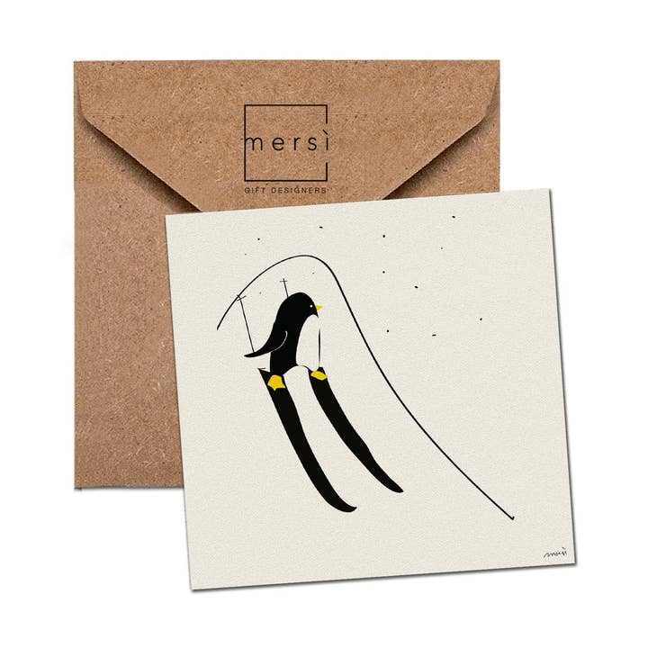 C76 - Greeting card - christmas card - skii penguin for wholesale by mersì gift designers