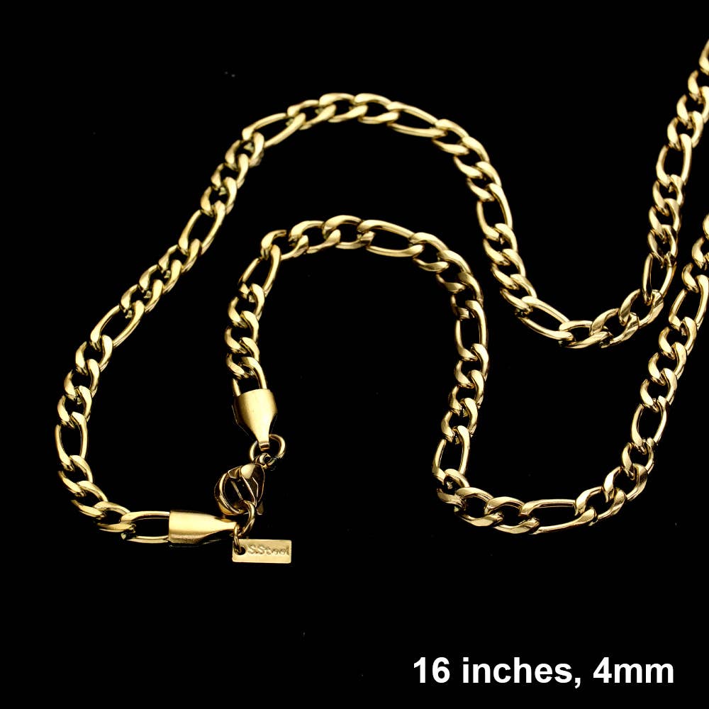 Sensibling Corp. - Wholesale Link & Chain Necklace - 16 INCH, 4mm Stainless Steel Figaro Chain Necklace3