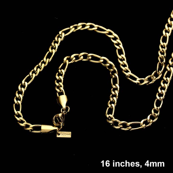 Sensibling Corp. - Wholesale Link & Chain Necklace - 16 INCH, 4mm Stainless Steel Figaro Chain Necklace3