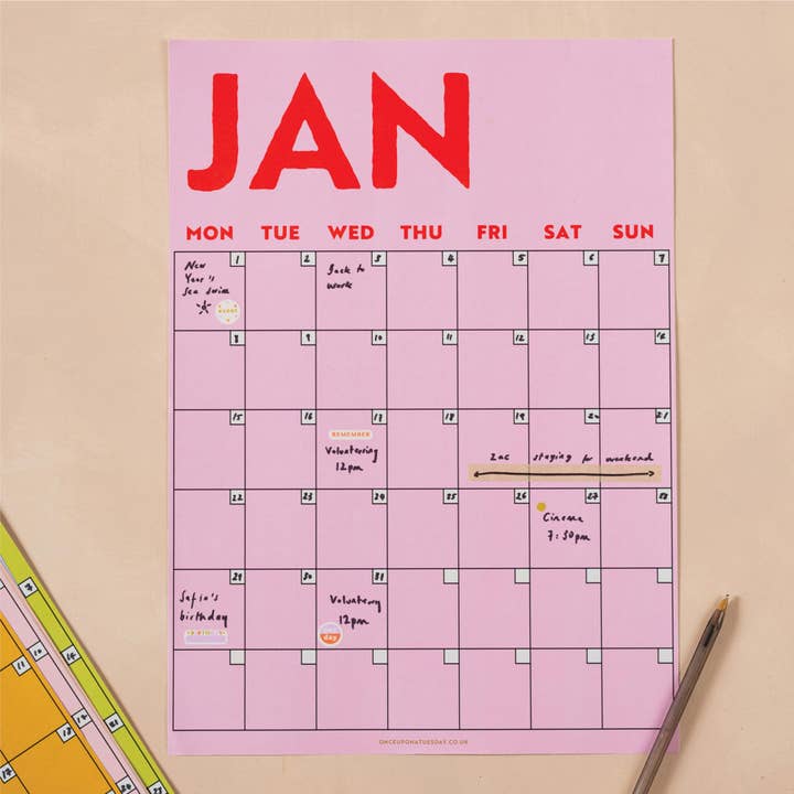 Good Tuesday (Once Upon a Tuesday) - Wholesale Planner - Monthly Undated A3 Wall Planner | 12 Pages | Colourburst