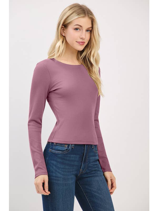 Heart & Hips - Wholesale Knit Top - Women's - RT56762L - FRONT DOUBLE LAYERED CREW NK LONG SLV TOP10
