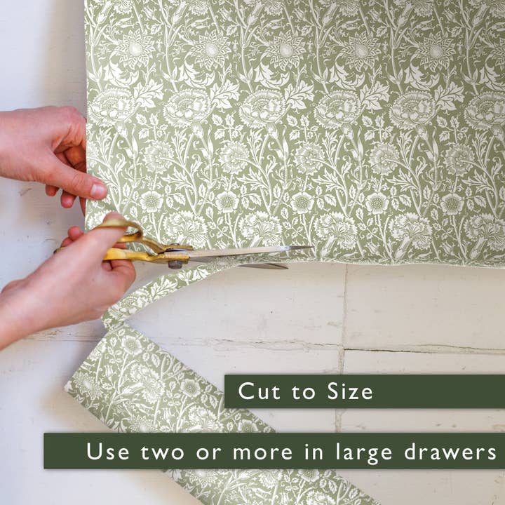 SAGE GREEN William Morris Wipe Clean & Unscented Drawer Liners for wholesale by The Master Herbalist