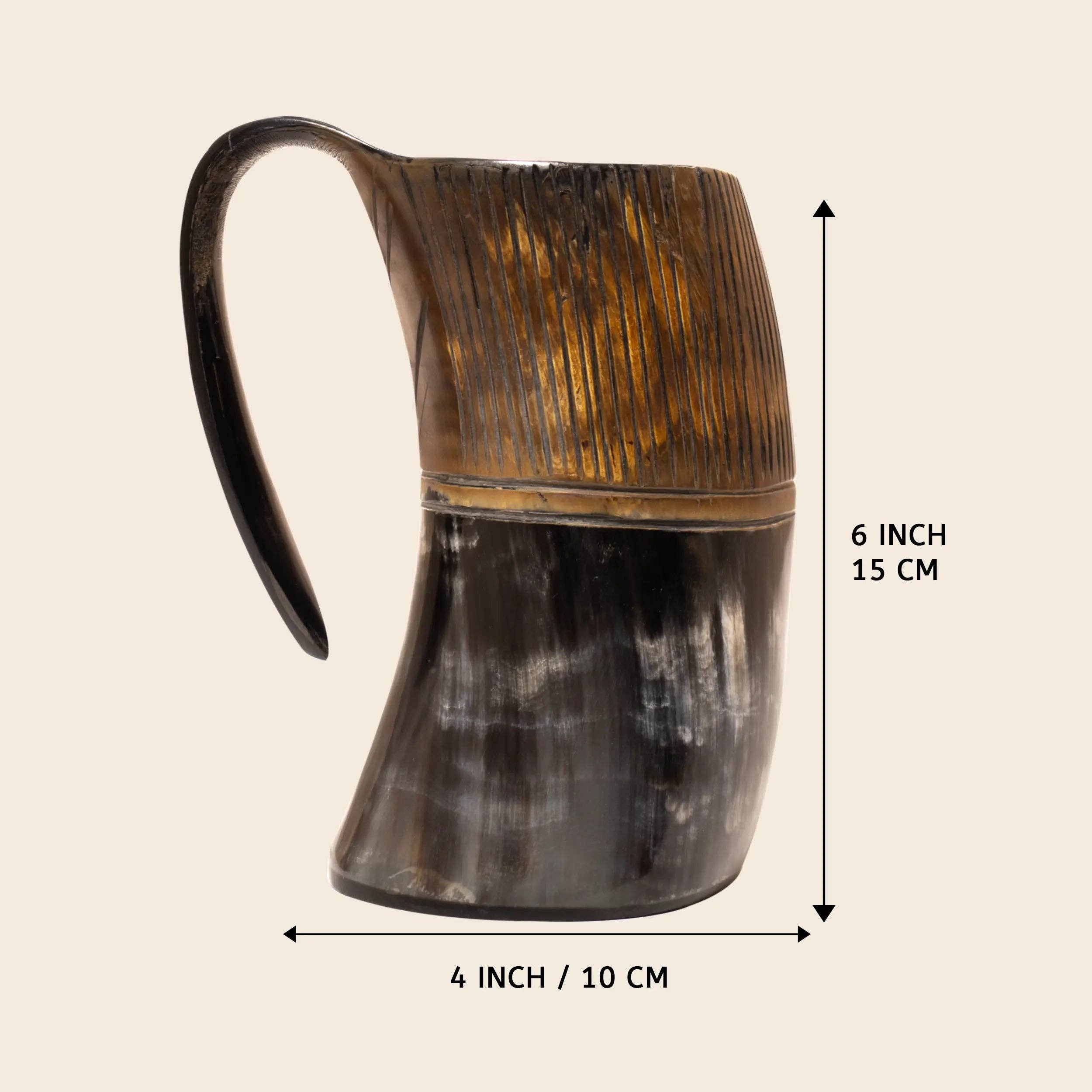Muqeem & Brothers - Vente Verre/tasse - Mugs à whisky en corne - Contenance jusqu'à 6,5 oz, rayé2