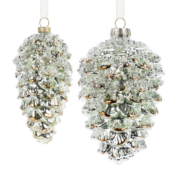 Sparkly Light Gold Pinecone Ornaments 2 Assorted for wholesale by DEMDACO