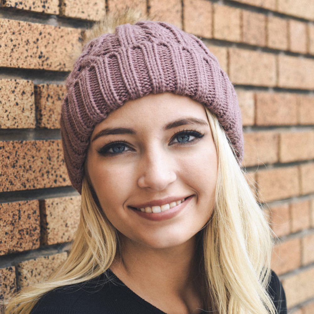 JOIA ACCESSORIES – wholesale Beanie – Women's – SOFT CABLE KNIT BEANIE WITH FAUX FUR POM, YBN 10231