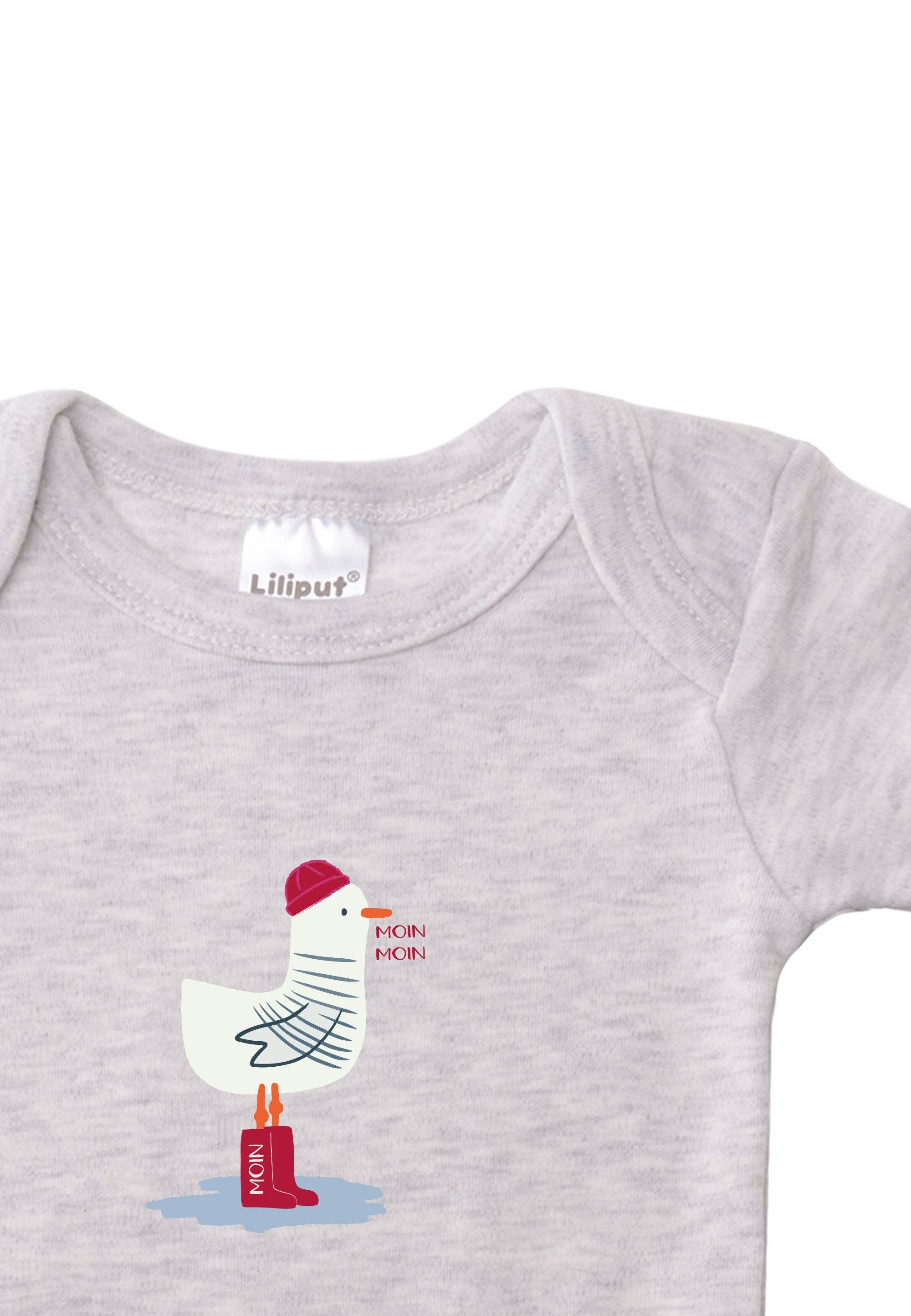 Liliput - Wholesale Bodysuit (Non-Footed) - Baby - 2-pack of short-sleeve V-neck bodysuits in navy and gray with "Moin" print2