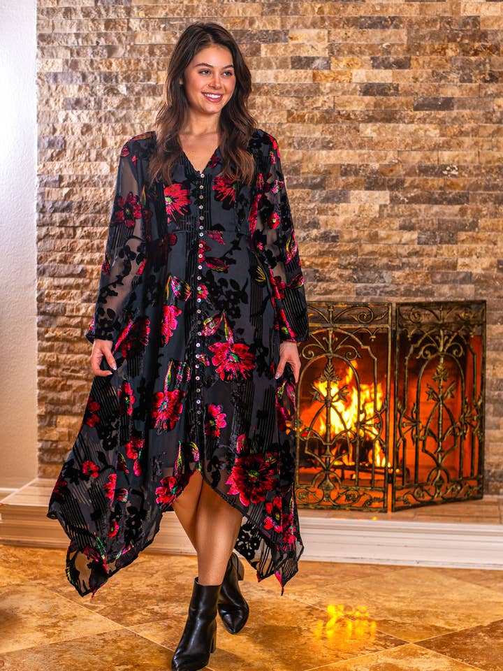 SCHWARZES CLARA BURNOUT MAXIKLEID für den Großhandel von Tolani