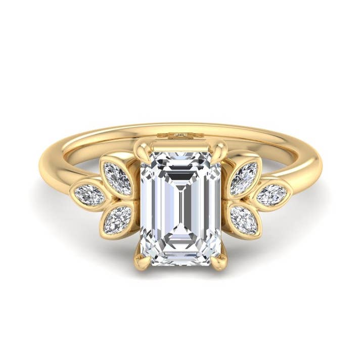 Florale Strahlkraft Smaragd-Labor-Diamant-Verlobungsring mit Mittelstein für den Großhandel von Caratina