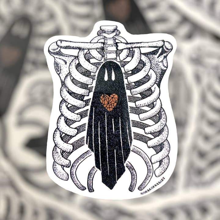 Rib Cage Ghost Sticker: Spooky Halloween Art for wholesale by Solo Souls