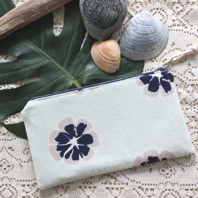 Turquoise Floral Zipper Pouch for wholesale by Two Bridges Handmade