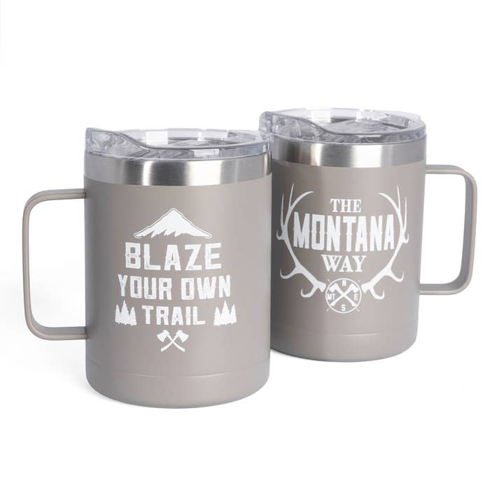 The Logo Coffee Travel Mug in Grey for wholesale by The Montana Way