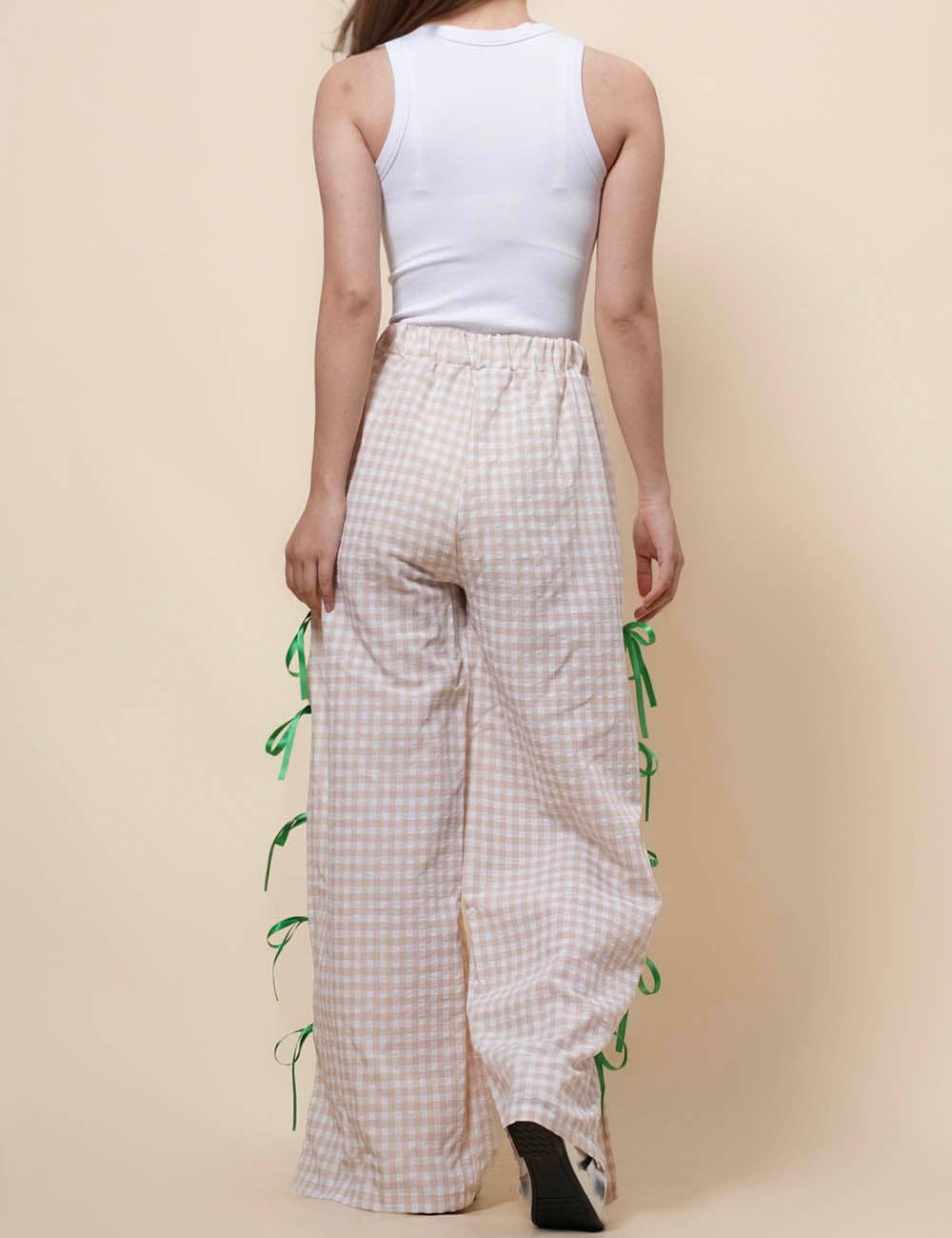 Sweetkama – Großhandel Hose – Damen – Damen Karierte Hose mit Seitenschlitz und Schleife SKP410944