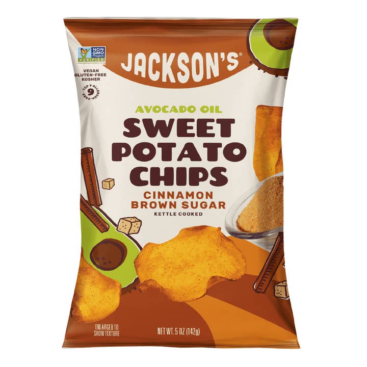 Cinnamon Brown Sugar Sweet Potato Chips in Avocado Oil 5oz (Pack of 8) for wholesale by Jackson's